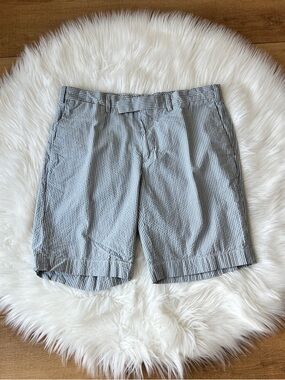 Men’s 34 Polo Ralph Lauren Seersucker Suffield Fit Shorts Blue White Stripe